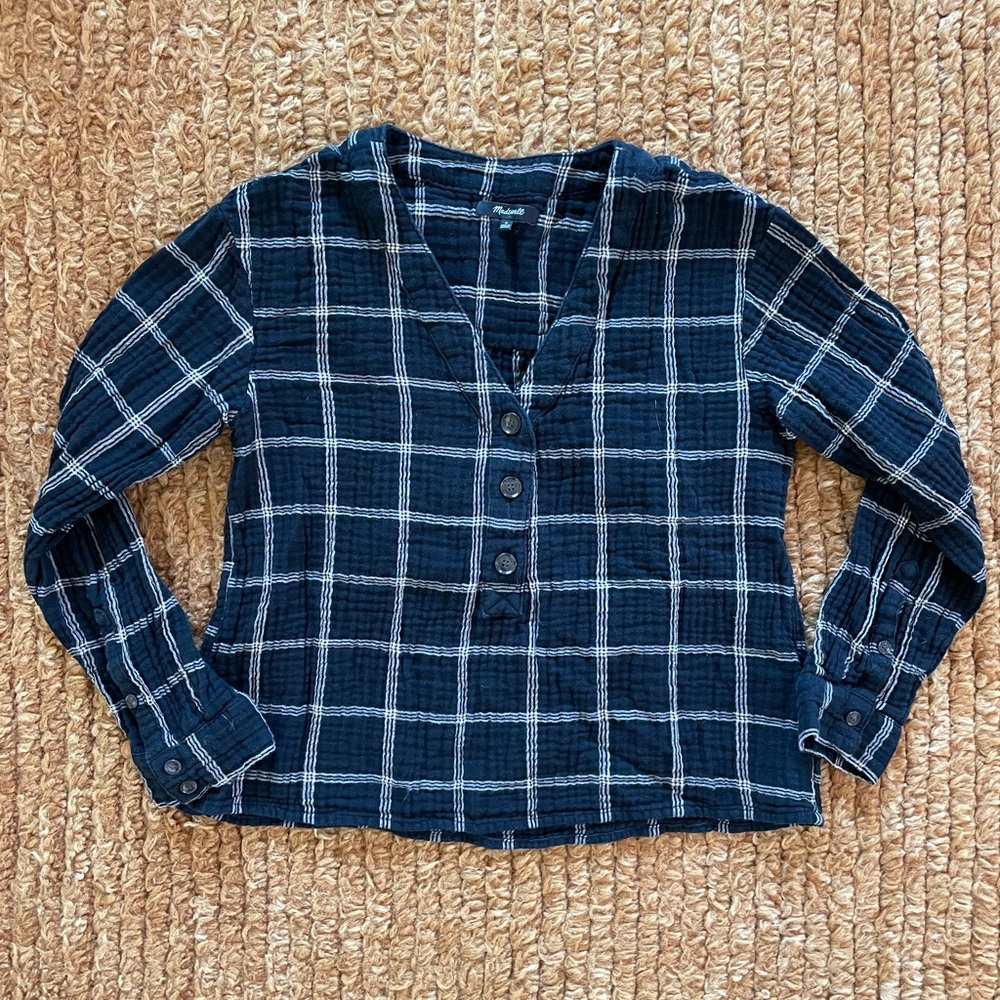 Madewell Top - Black Cotton Check Blouse